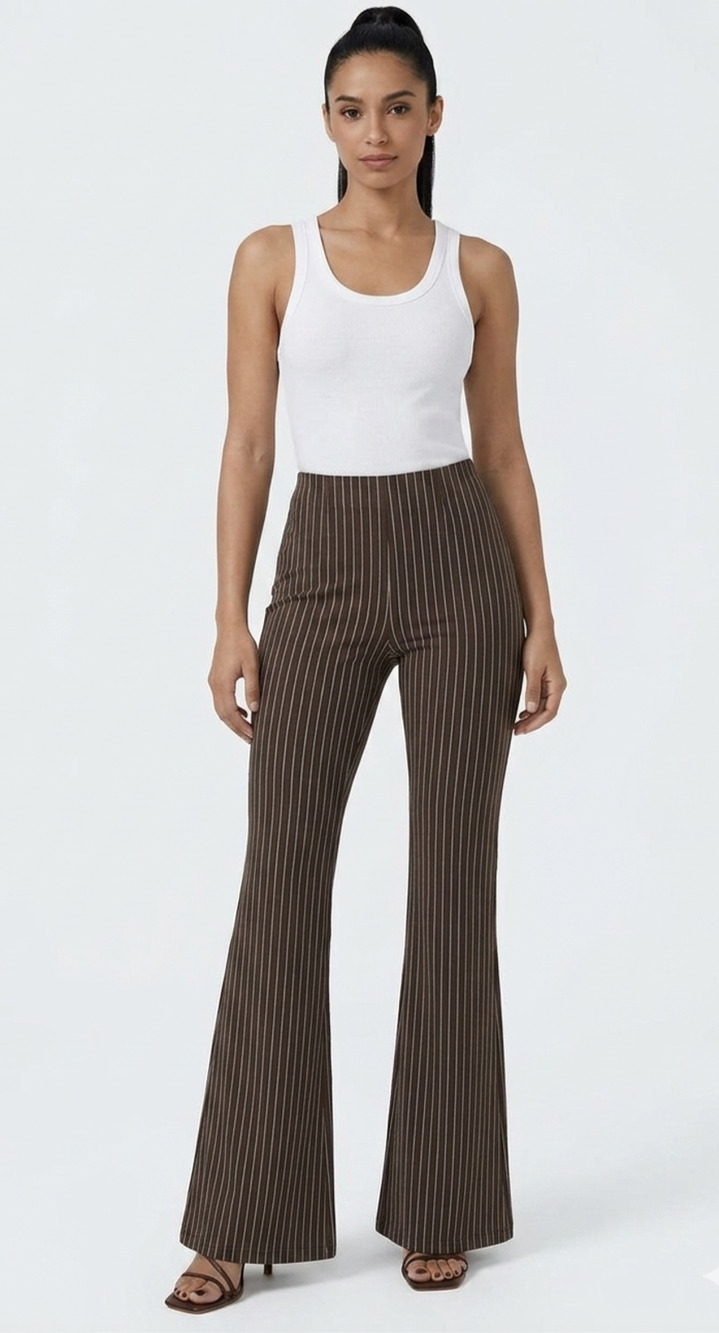 Halara Super Flare Pants Large High Waist Stripe Brown Pockets Retro Y2K Stretch
